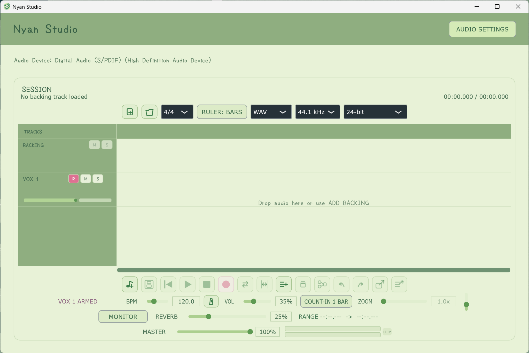 Nyan Studio Add Backing button