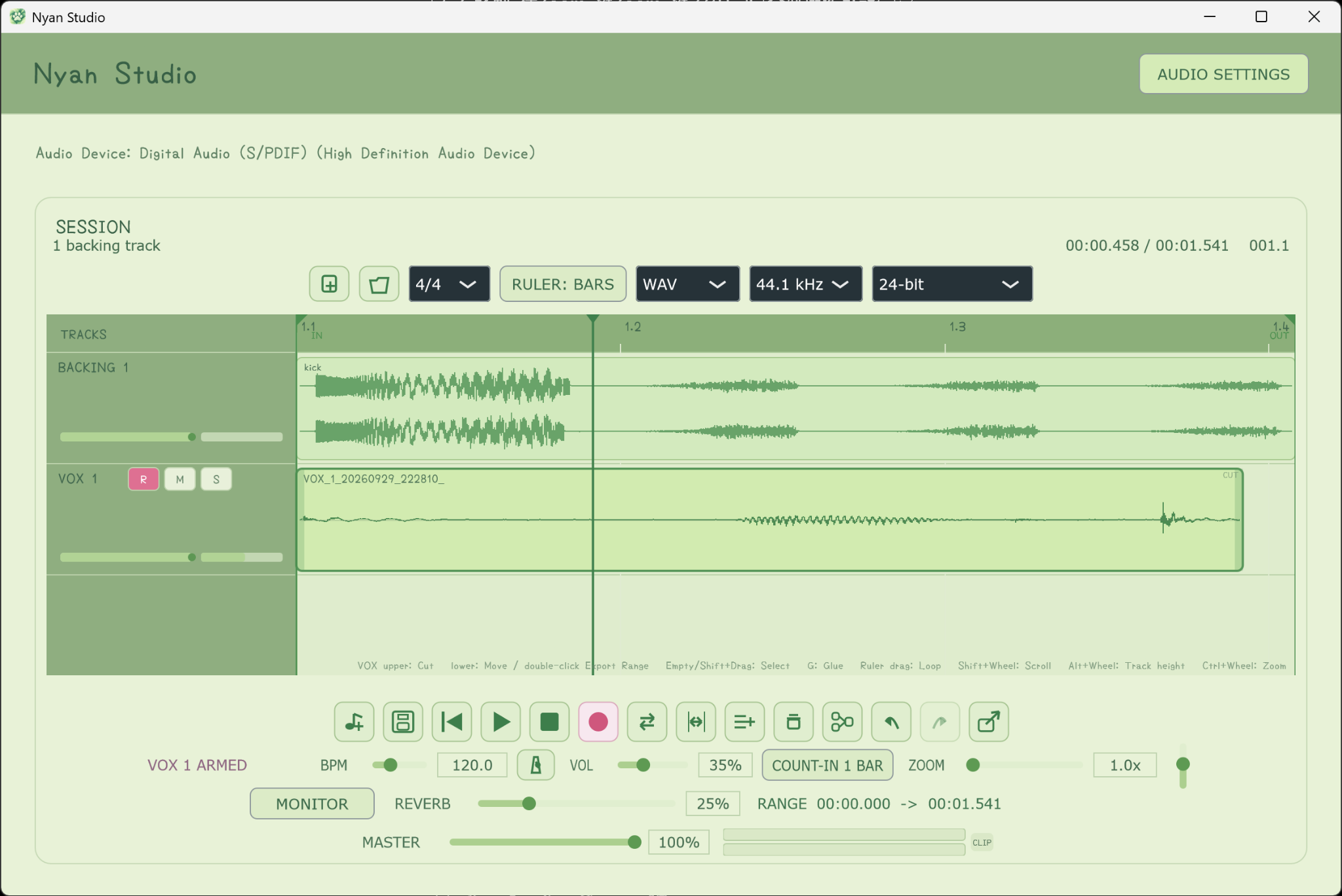 Nyan Studio recording interface